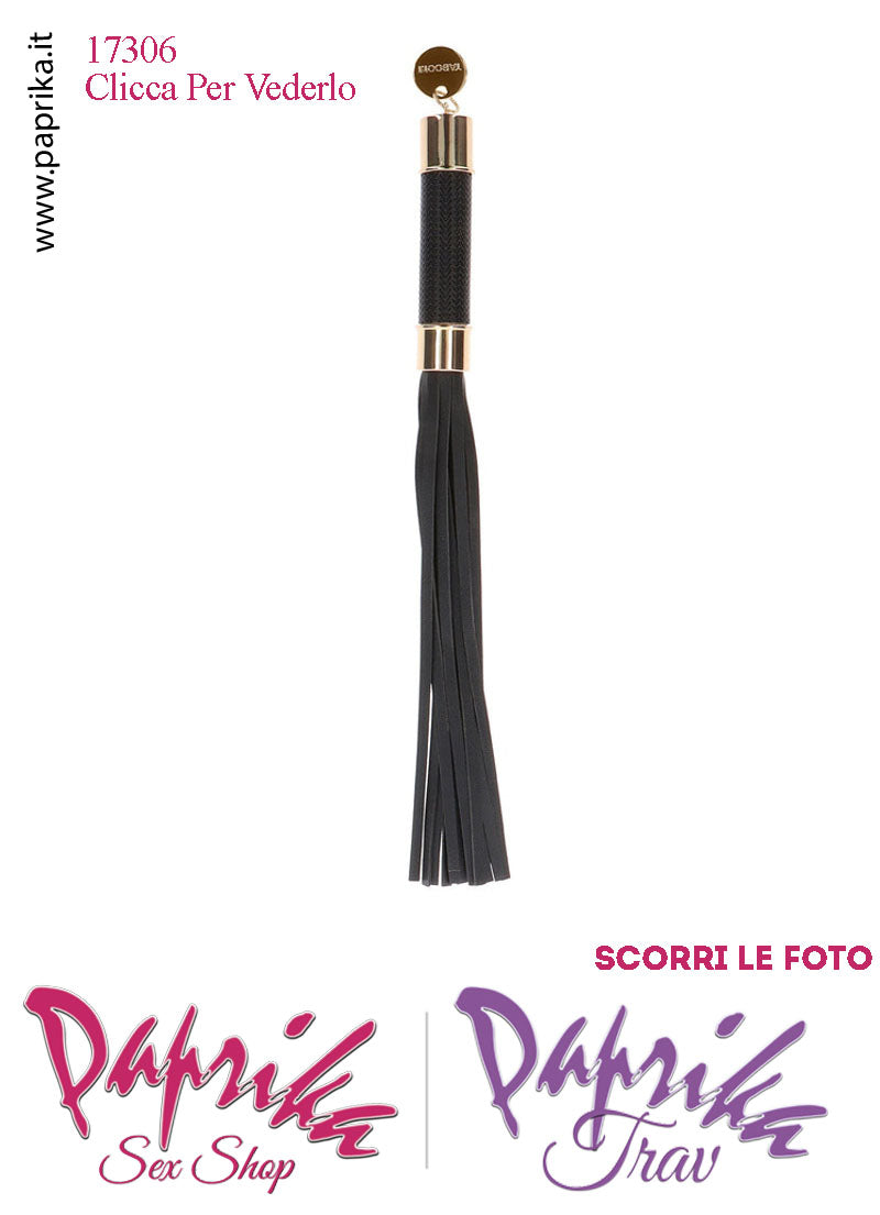 Frusta Flogger Indolore Bdsm EcoPelle 33 cm Manico Inserti Oro