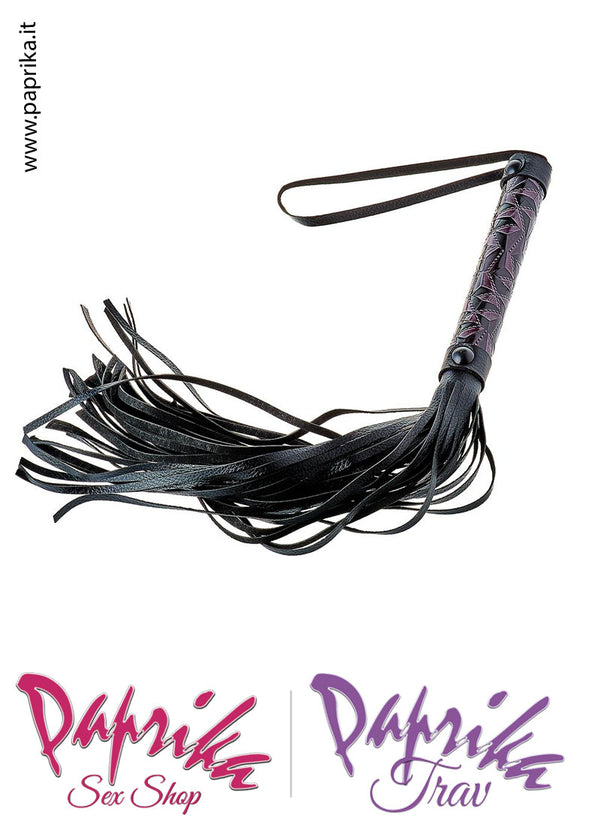 Flogger Indolore Frusta Ecopelle 38 cm Manico Legno Neoprene
