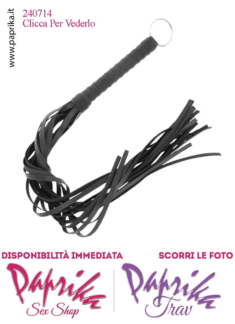 Frusta Flogger Nero Indolore Bdsm Pelle 65 cm Manico Legno Ricoperto