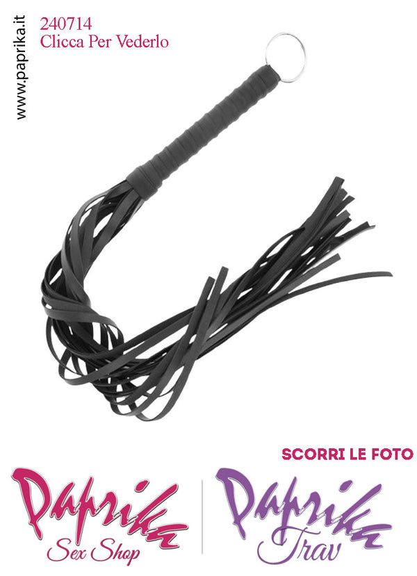 Frusta Flogger Nero Indolore Bdsm Pelle 65 cm Manico Legno Ricoperto