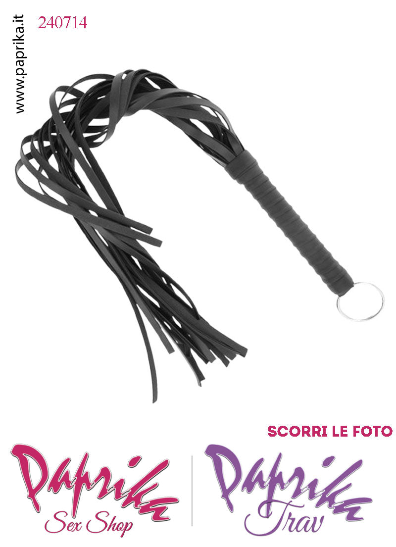 Frusta Flogger Nero Indolore Bdsm Pelle 65 cm Manico Legno Ricoperto