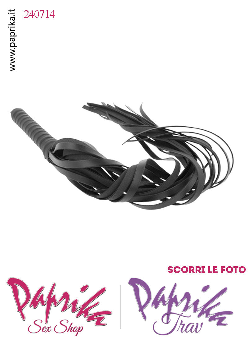 Frusta Flogger Nero Indolore Bdsm Pelle 65 cm Manico Legno Ricoperto