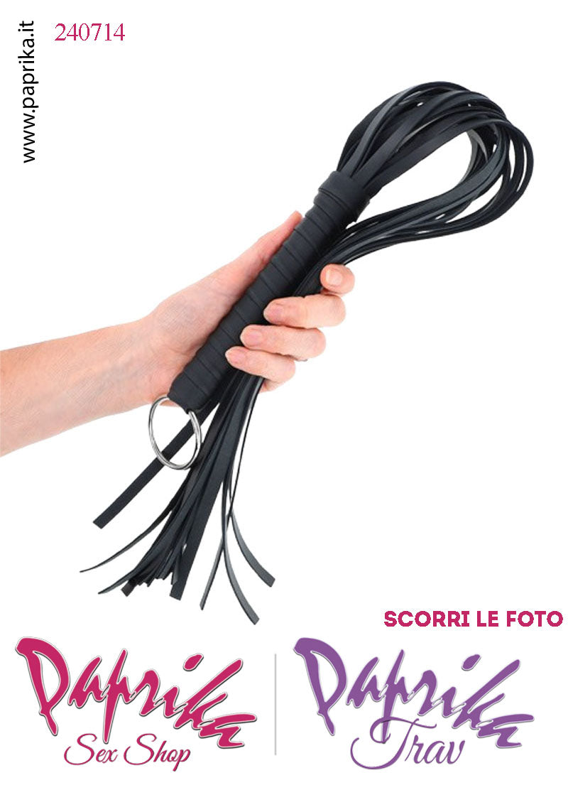 Frusta Flogger Nero Indolore Bdsm Pelle 65 cm Manico Legno Ricoperto