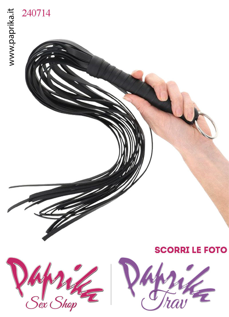 Frusta Flogger Nero Indolore Bdsm Pelle 65 cm Manico Legno Ricoperto