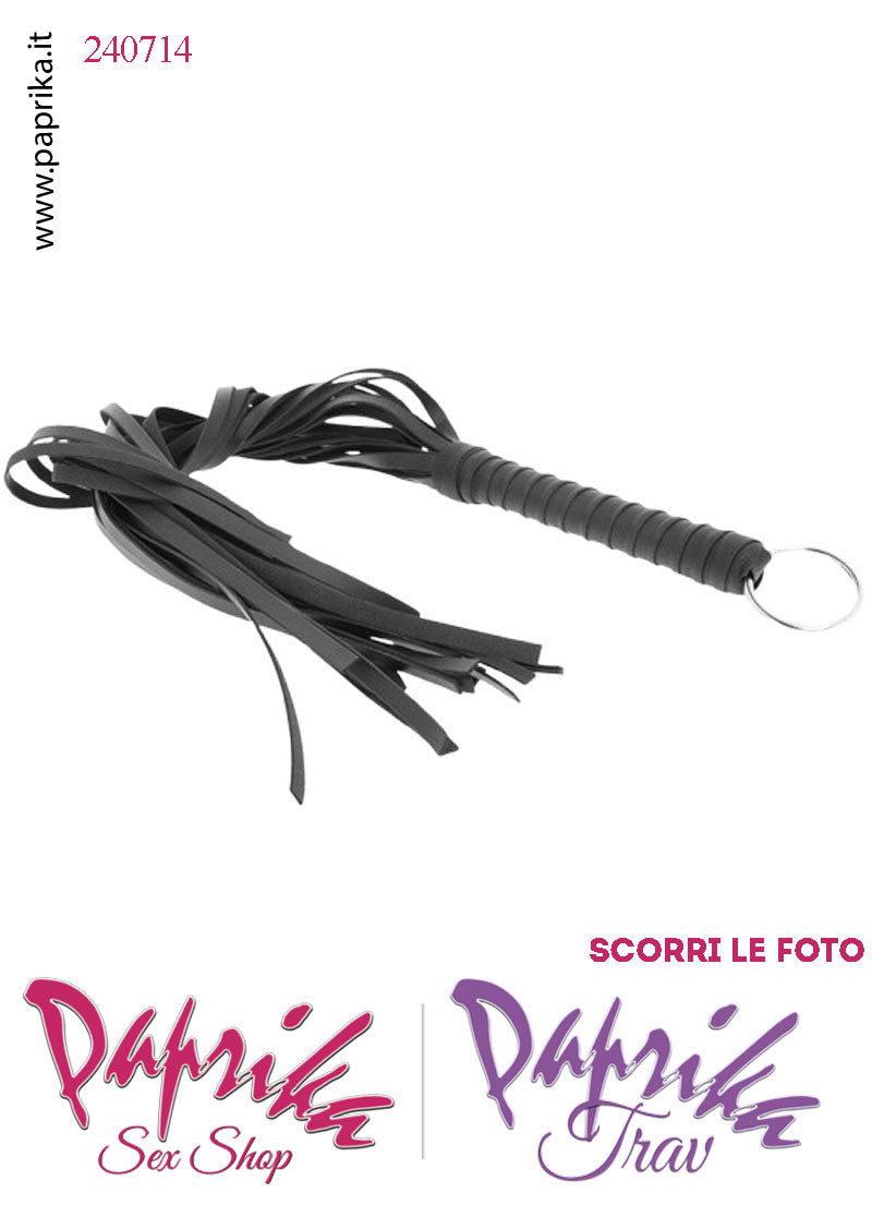 Frusta Flogger Nero Indolore Bdsm Pelle 65 cm Manico Legno Ricoperto