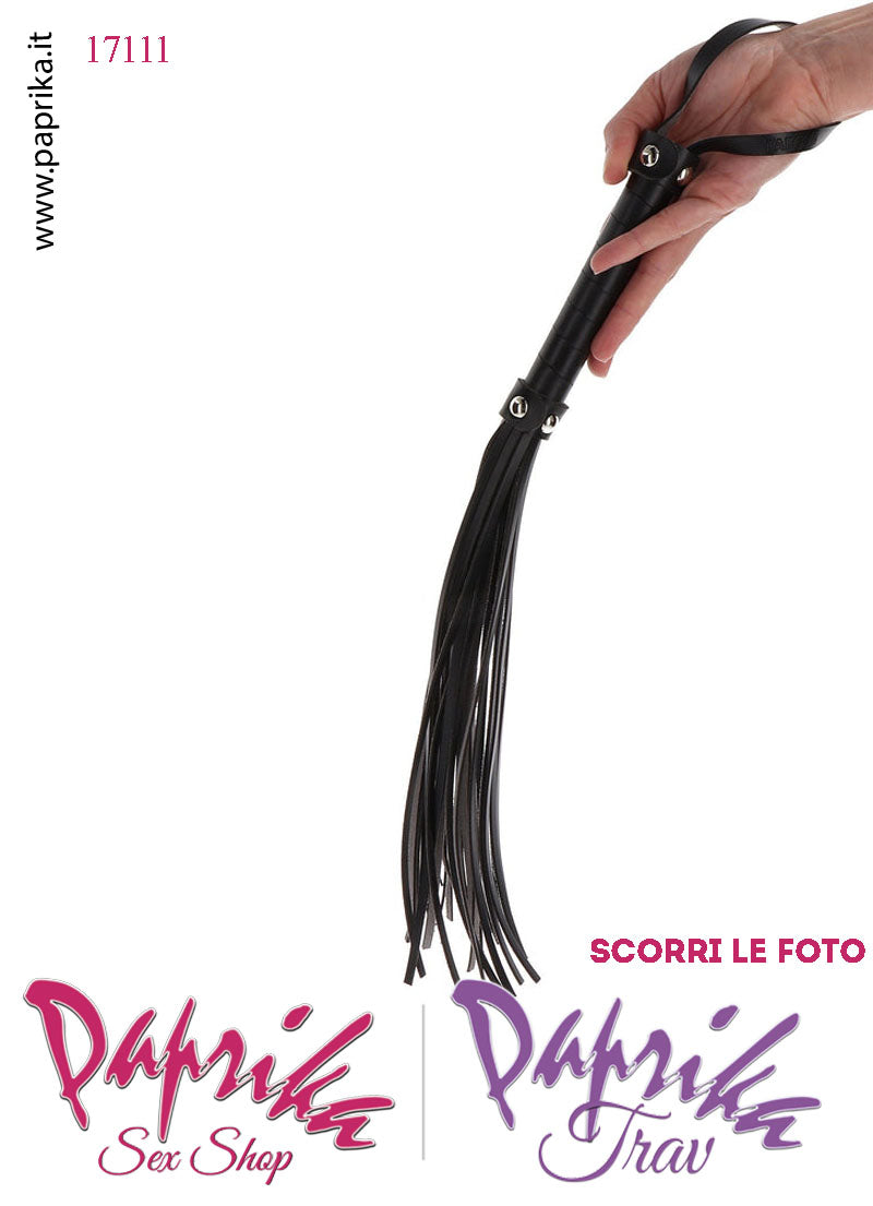 Frusta Whip Bdsm Pelle Vegan 47 cm Manico Legno Ricoperto Borchie Bombate