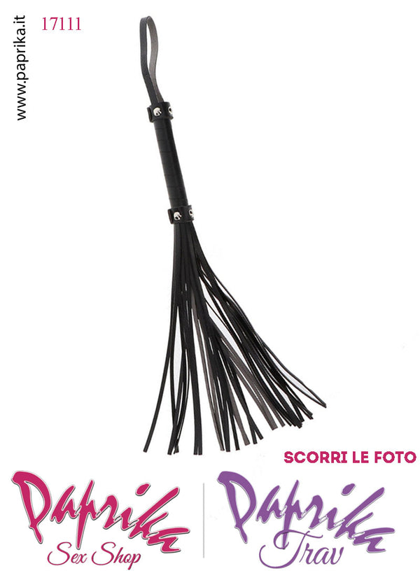 Frusta Whip Bdsm Pelle Vegan 47 cm Manico Legno Ricoperto Borchie Bombate