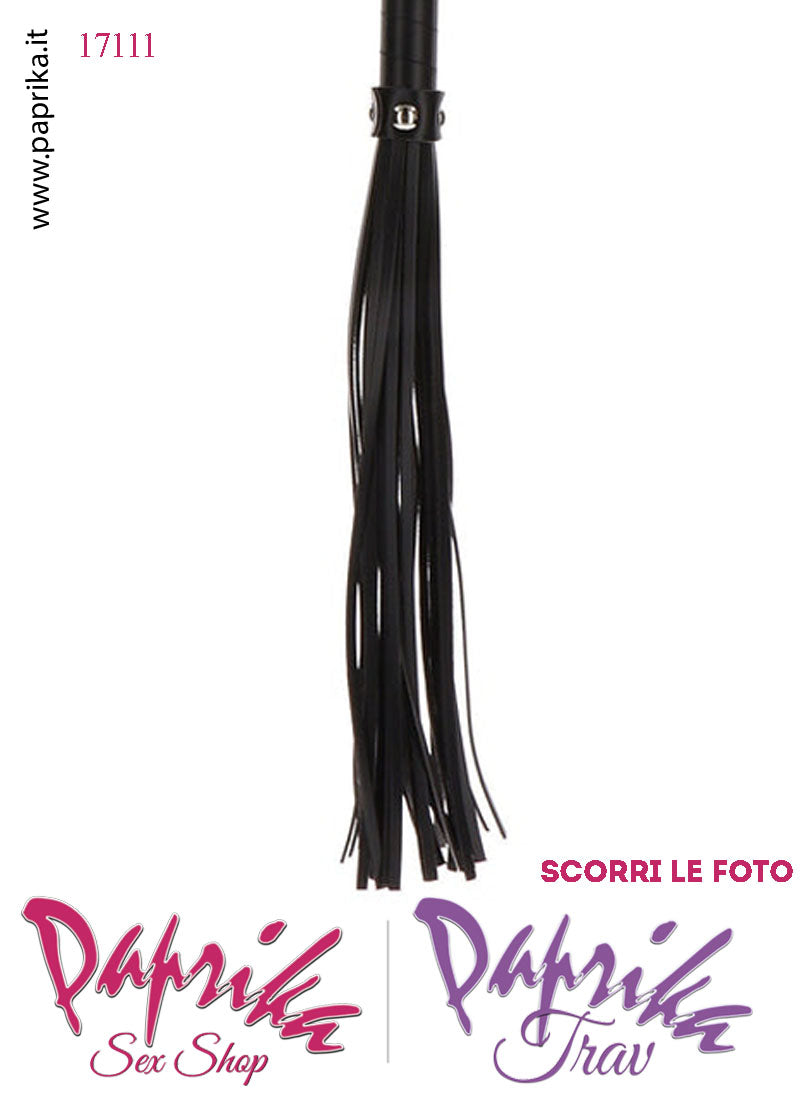 Frusta Whip Bdsm Pelle Vegan 47 cm Manico Legno Ricoperto Borchie Bombate
