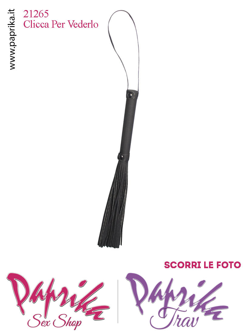 Frusta Flogger Indolore Bdsm Pelle 38 cm Manico Legno Borchie Nere