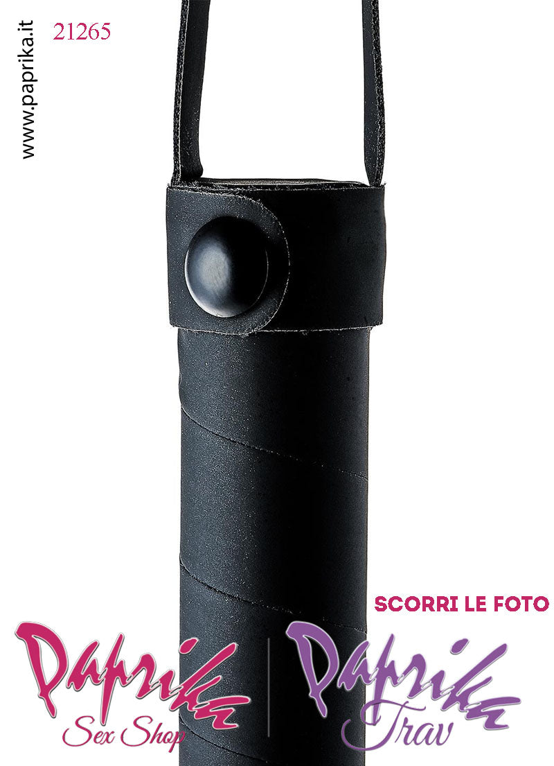 Frusta Flogger Indolore Bdsm Pelle 38 cm Manico Legno Borchie Nere