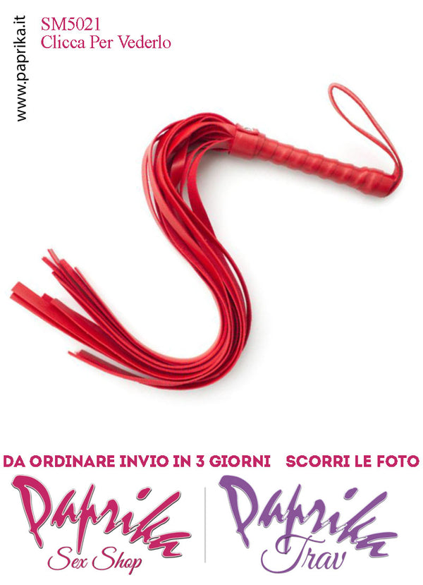 Frusta Whip Bdsm EcoPelle 60 cm Manico Legno Ricoperto 2 Borchie