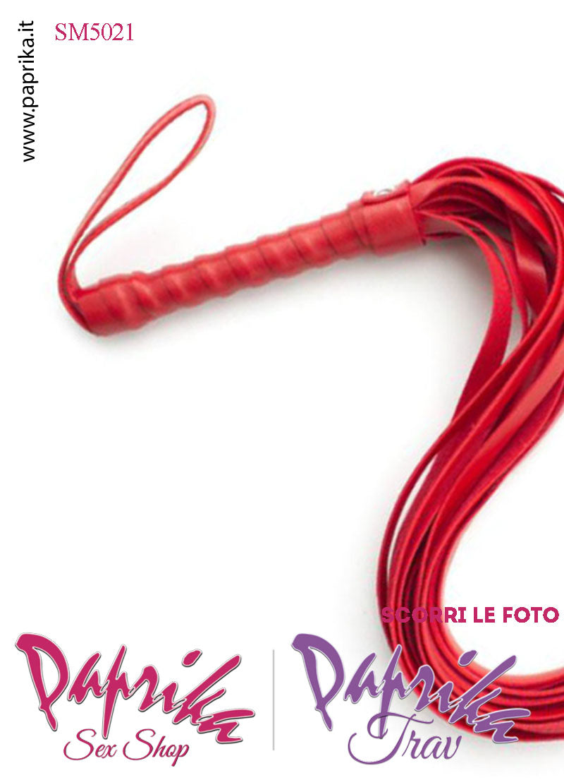 Frusta Whip Bdsm EcoPelle 60 cm Manico Legno Ricoperto 2 Borchie