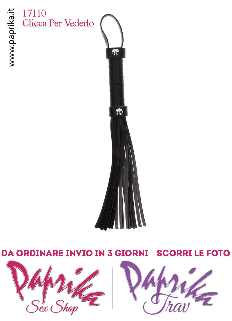 Frusta Whip Bdsm Pelle Vegan 33 cm Manico Legno Ricoperto Borchie Bombate