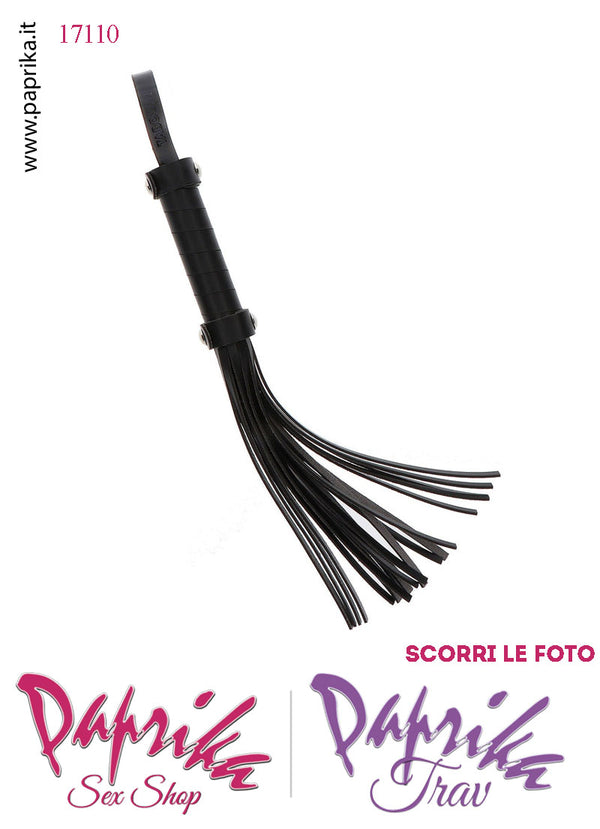Frusta Whip Bdsm Pelle Vegan 33 cm Manico Legno Ricoperto Borchie Bombate