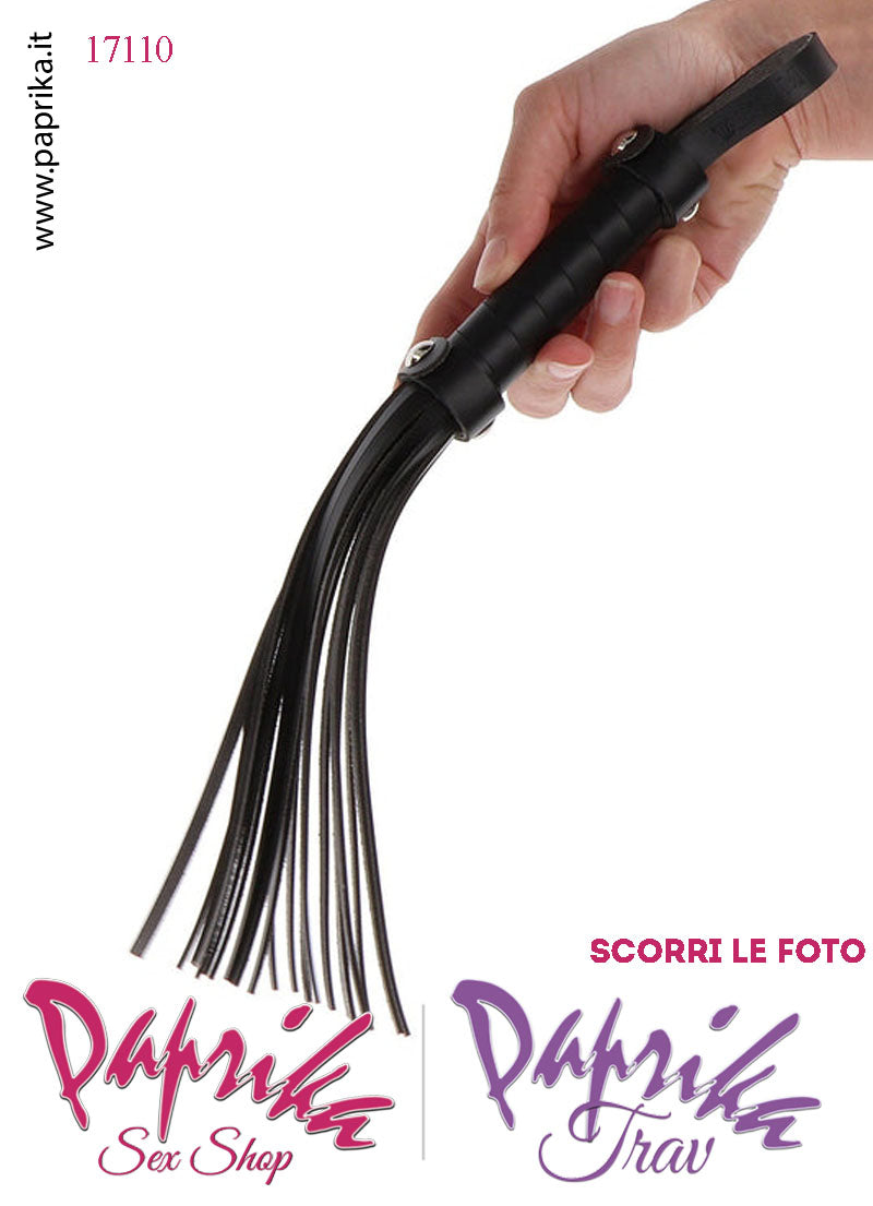 Frusta Whip Bdsm Pelle Vegan 33 cm Manico Legno Ricoperto Borchie Bombate