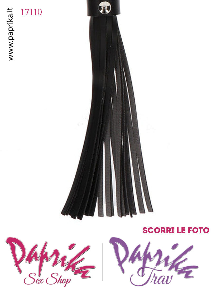 Frusta Whip Bdsm Pelle Vegan 33 cm Manico Legno Ricoperto Borchie Bombate