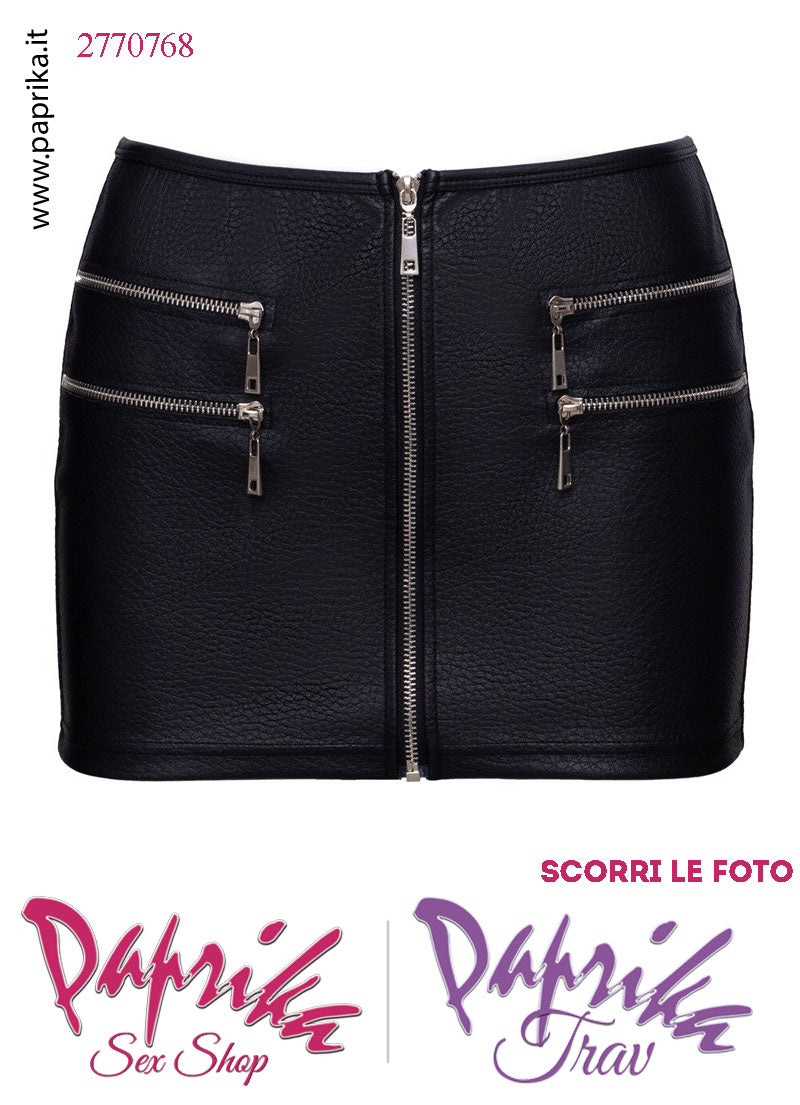 Minigonna Sexy EcoPelle Opaca Cerniera Anteriore 4 Cerniere Orizzontali