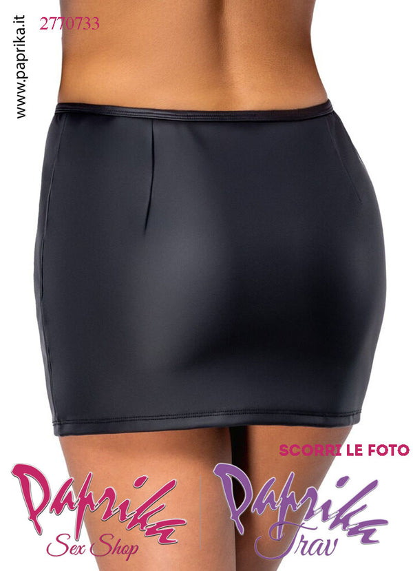 Minigonna Sexy WetLook Opaco Cerniera Anteriore Completa Tempestata Strass