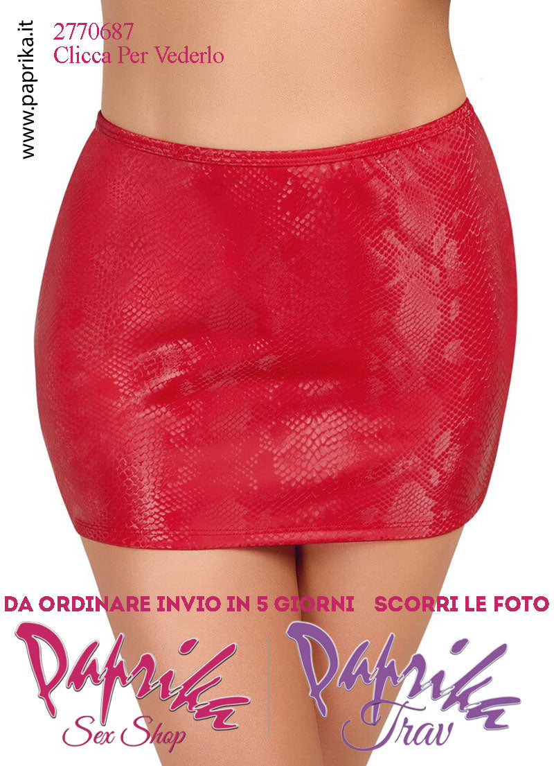 Minigonna Aderente Sexy Tessuto Rosso Finto Serpente Contorni Rinforzati