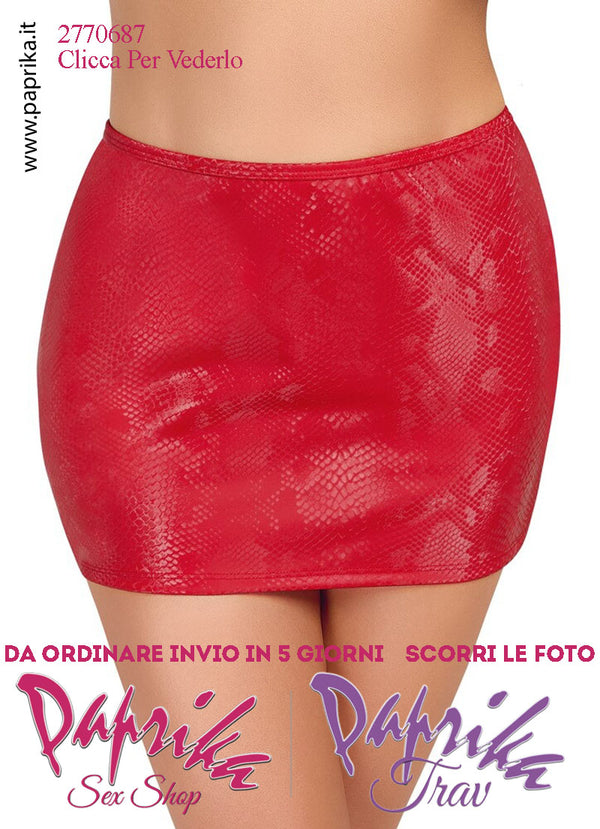 Minigonna Aderente Sexy Tessuto Rosso Finto Serpente Contorni Rinforzati