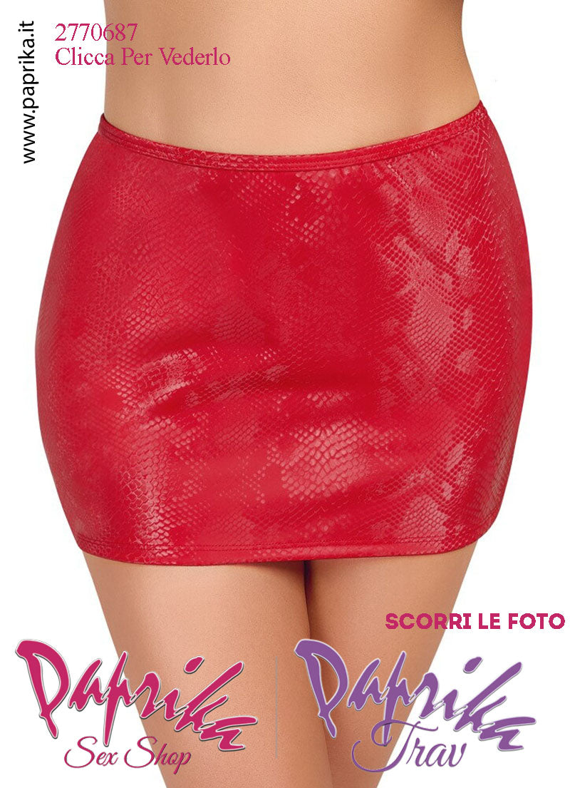 Minigonna Aderente Sexy Tessuto Rosso Finto Serpente Contorni Rinforzati