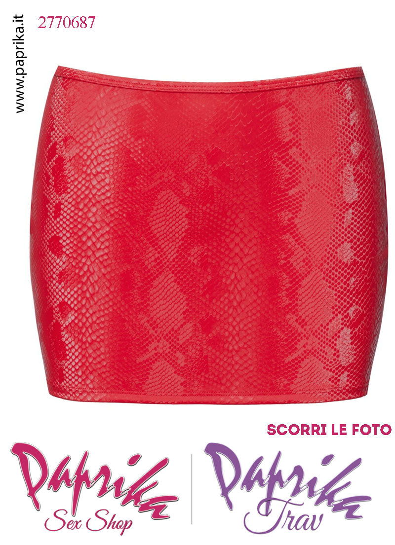 Minigonna Aderente Sexy Tessuto Rosso Finto Serpente Contorni Rinforzati