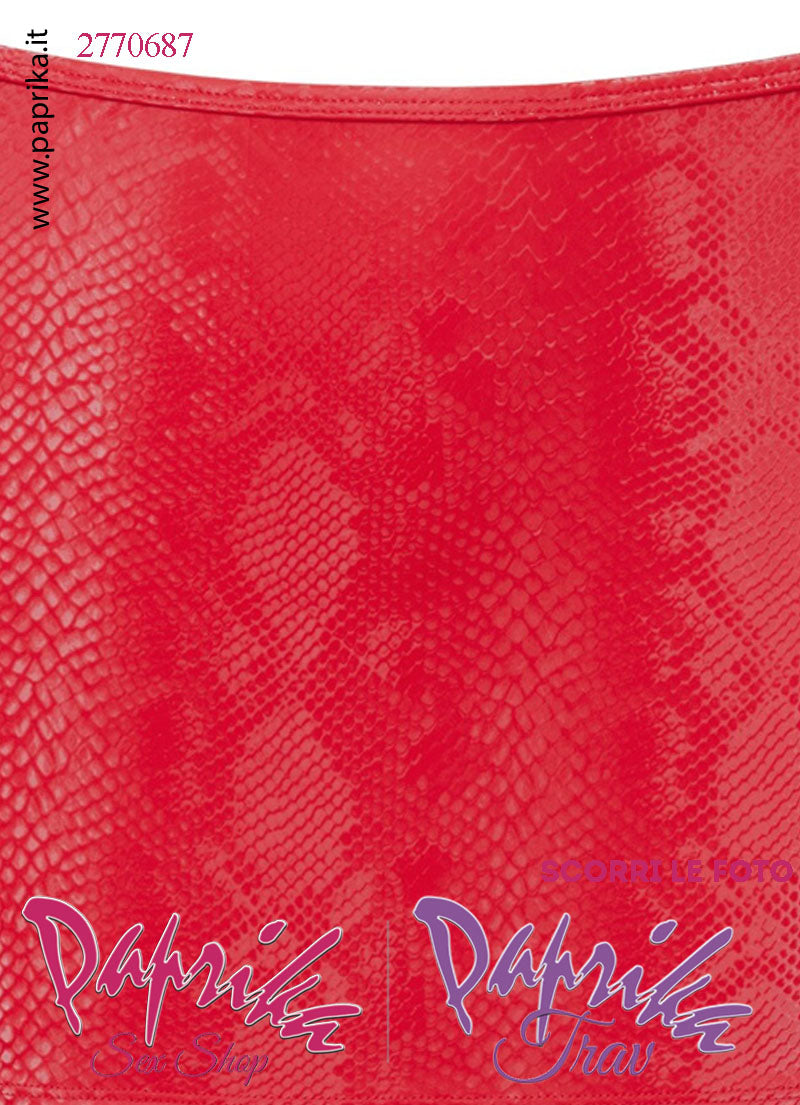 Minigonna Aderente Sexy Tessuto Rosso Finto Serpente Contorni Rinforzati