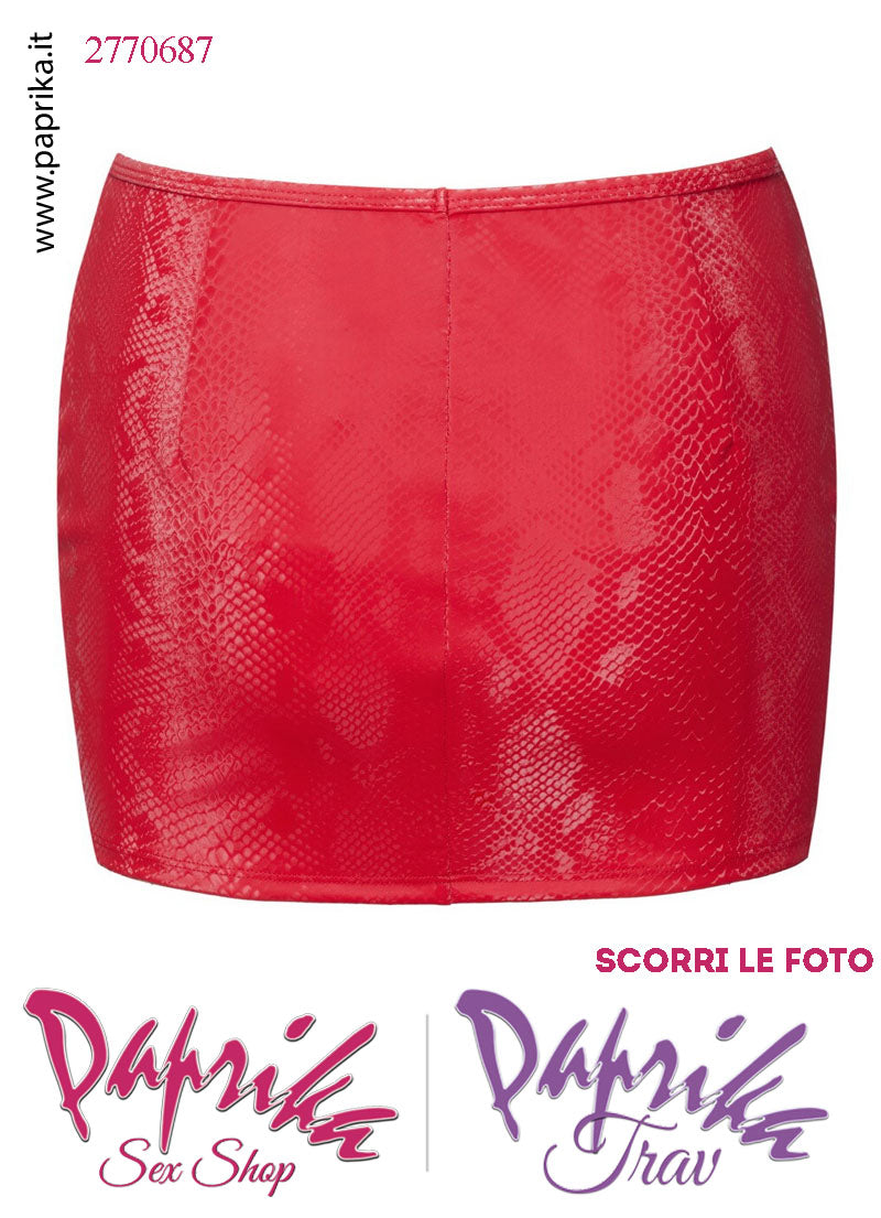 Minigonna Aderente Sexy Tessuto Rosso Finto Serpente Contorni Rinforzati
