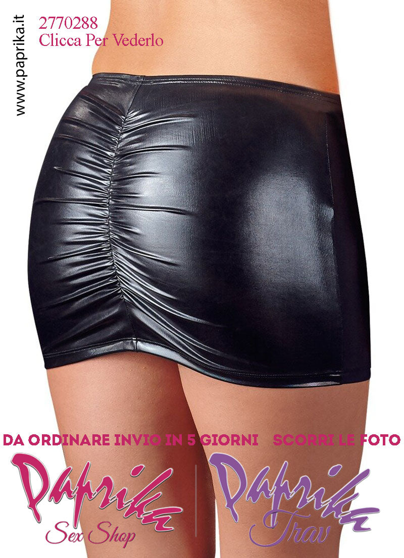 Minigonna Sexy WetLook Semi Lucido Arricciatura Cucitura Posteriore
