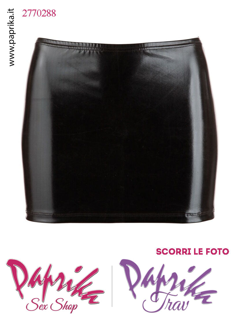 Minigonna Sexy WetLook Semi Lucido Arricciatura Cucitura Posteriore