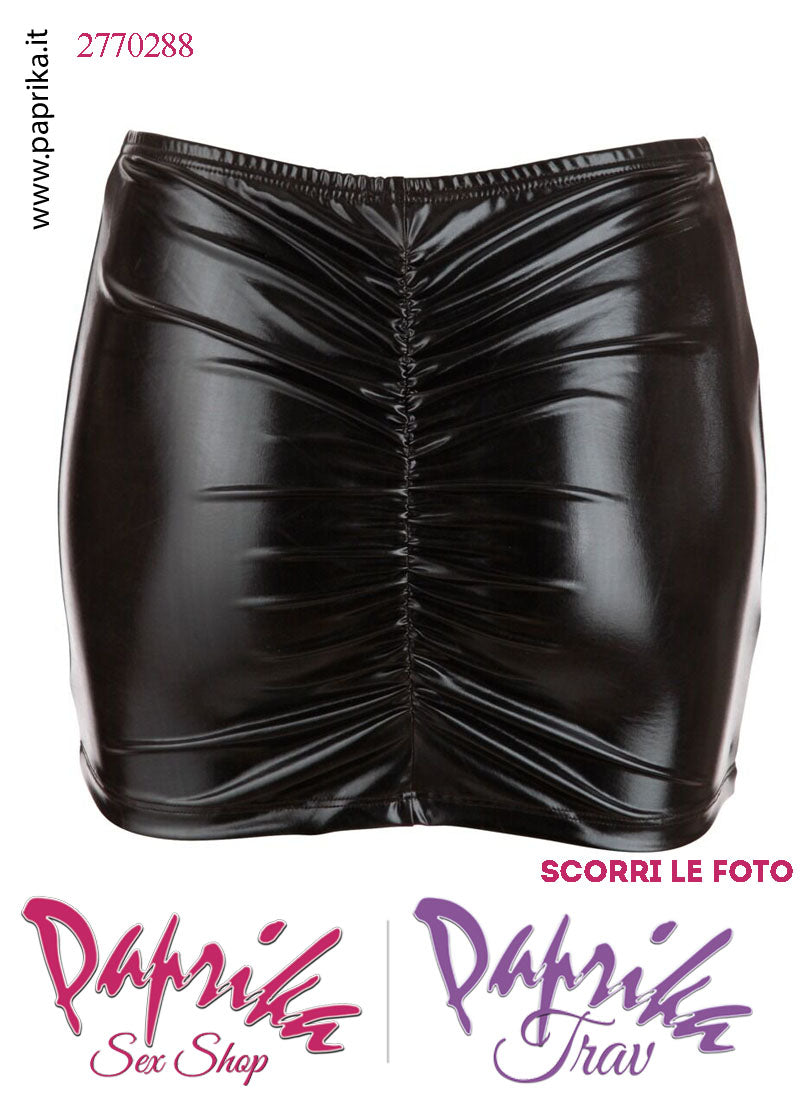 Minigonna Sexy WetLook Semi Lucido Arricciatura Cucitura Posteriore