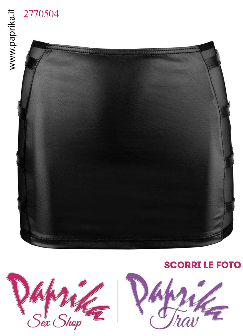 Minigonna Sexy WetLook Semi Lucido Tulle Nero 4 Fibbie Laterali Regolabili