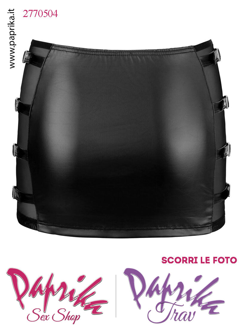 Minigonna Sexy WetLook Semi Lucido Tulle Nero 4 Fibbie Laterali Regolabili