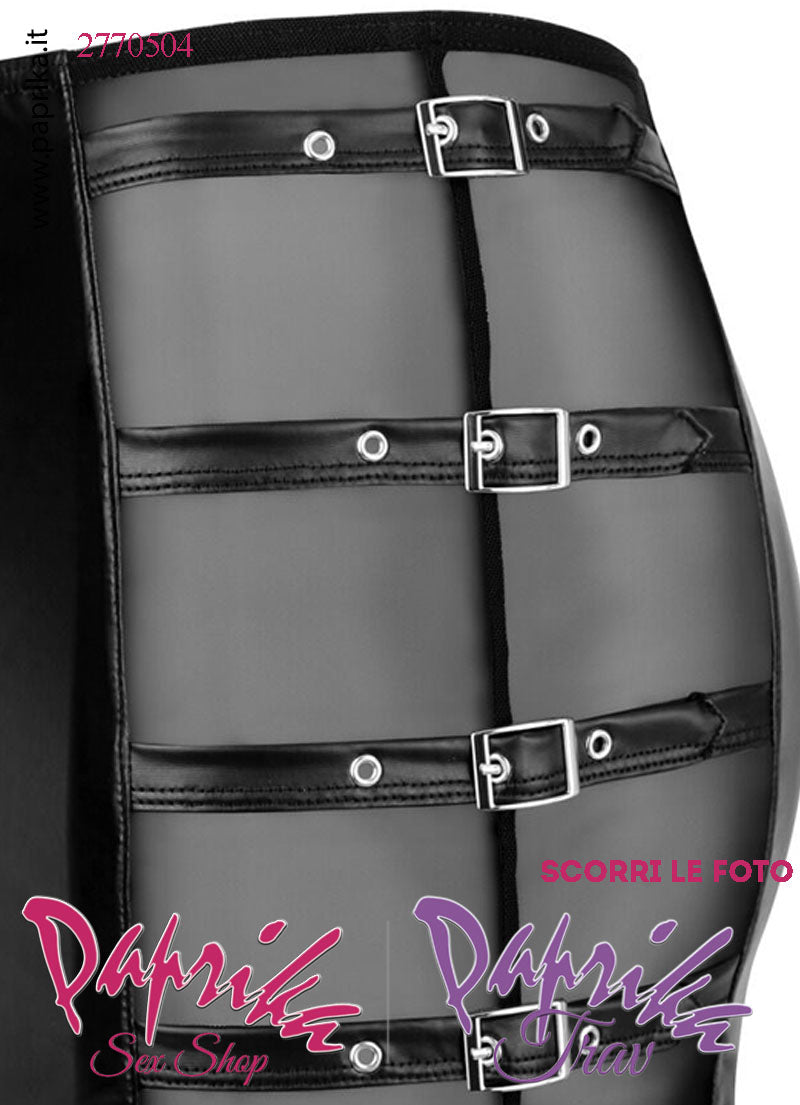 Minigonna Sexy WetLook Semi Lucido Tulle Nero 4 Fibbie Laterali Regolabili