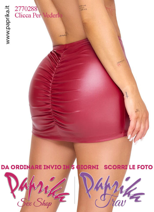 Minigonna Sexy WetLook Rosso Semi Lucido Arricciatura Cucitura Posteriore
