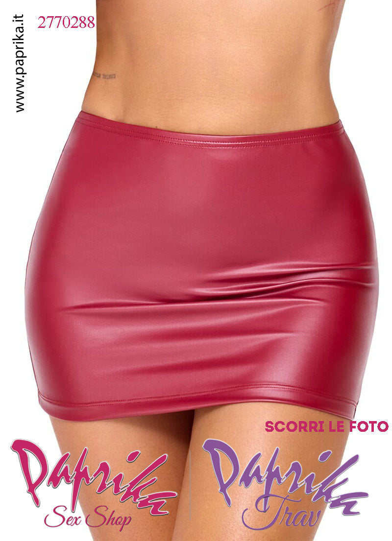 Minigonna Sexy WetLook Rosso Semi Lucido Arricciatura Cucitura Posteriore