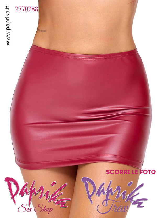 Minigonna Sexy WetLook Rosso Semi Lucido Arricciatura Cucitura Posteriore