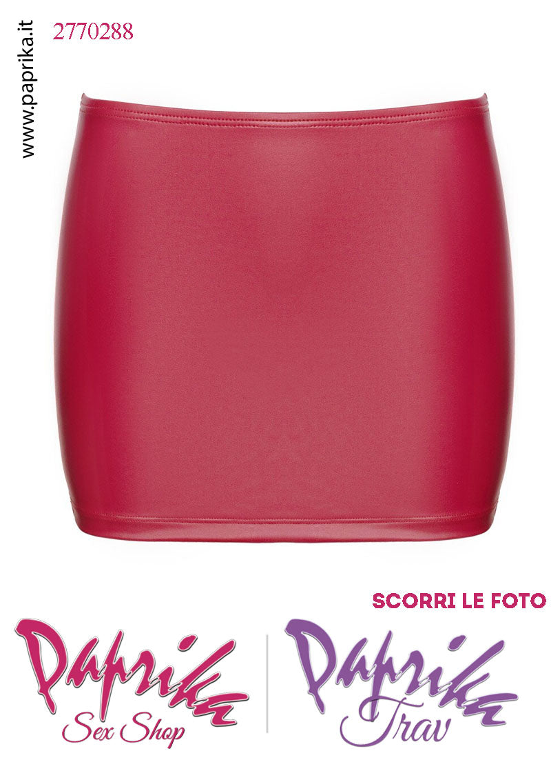 Minigonna Sexy WetLook Rosso Semi Lucido Arricciatura Cucitura Posteriore