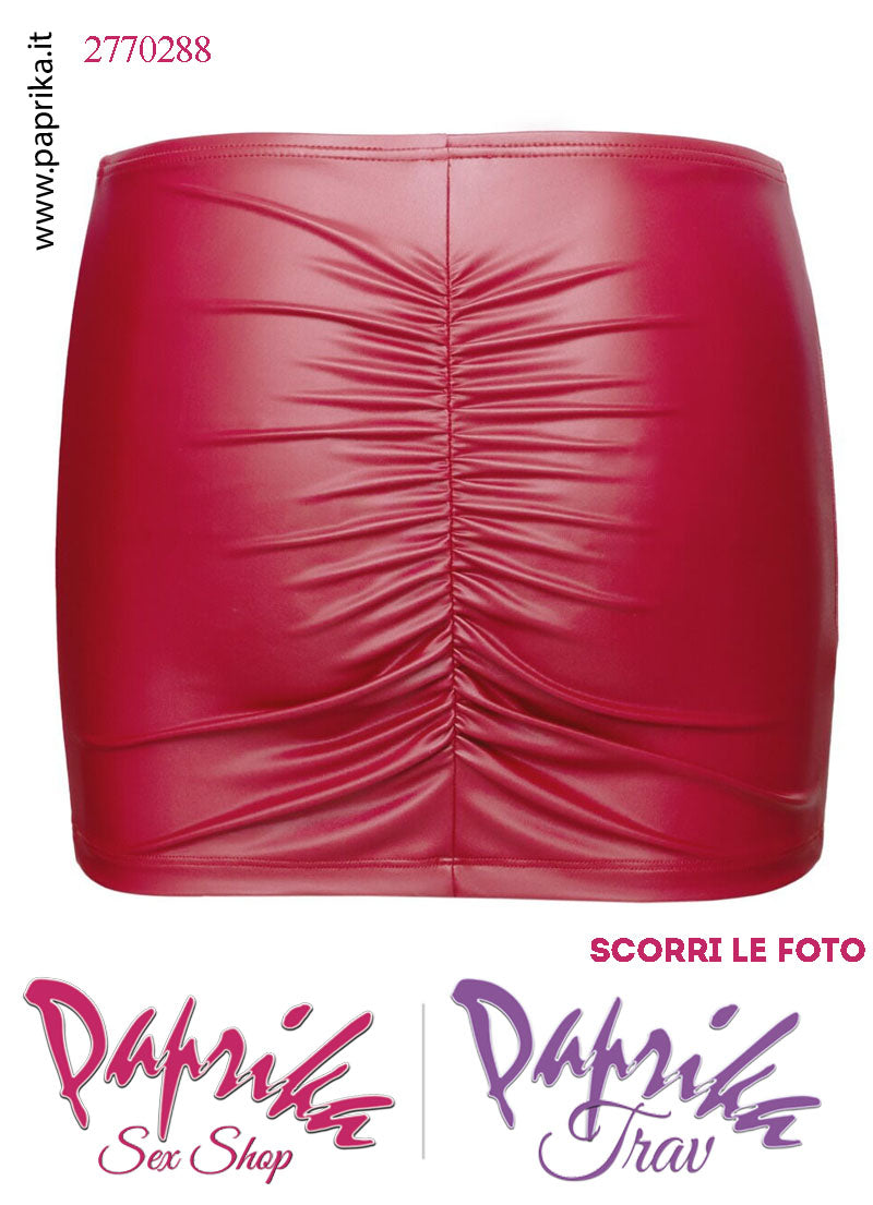 Minigonna Sexy WetLook Rosso Semi Lucido Arricciatura Cucitura Posteriore