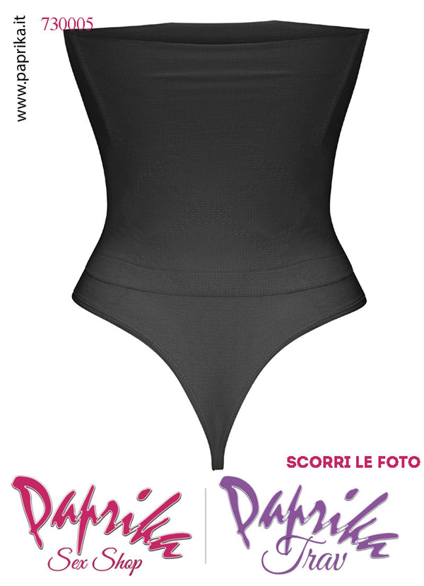 Guaina Alta Coprente Nero Perizoma 4 Stecche Stringenti