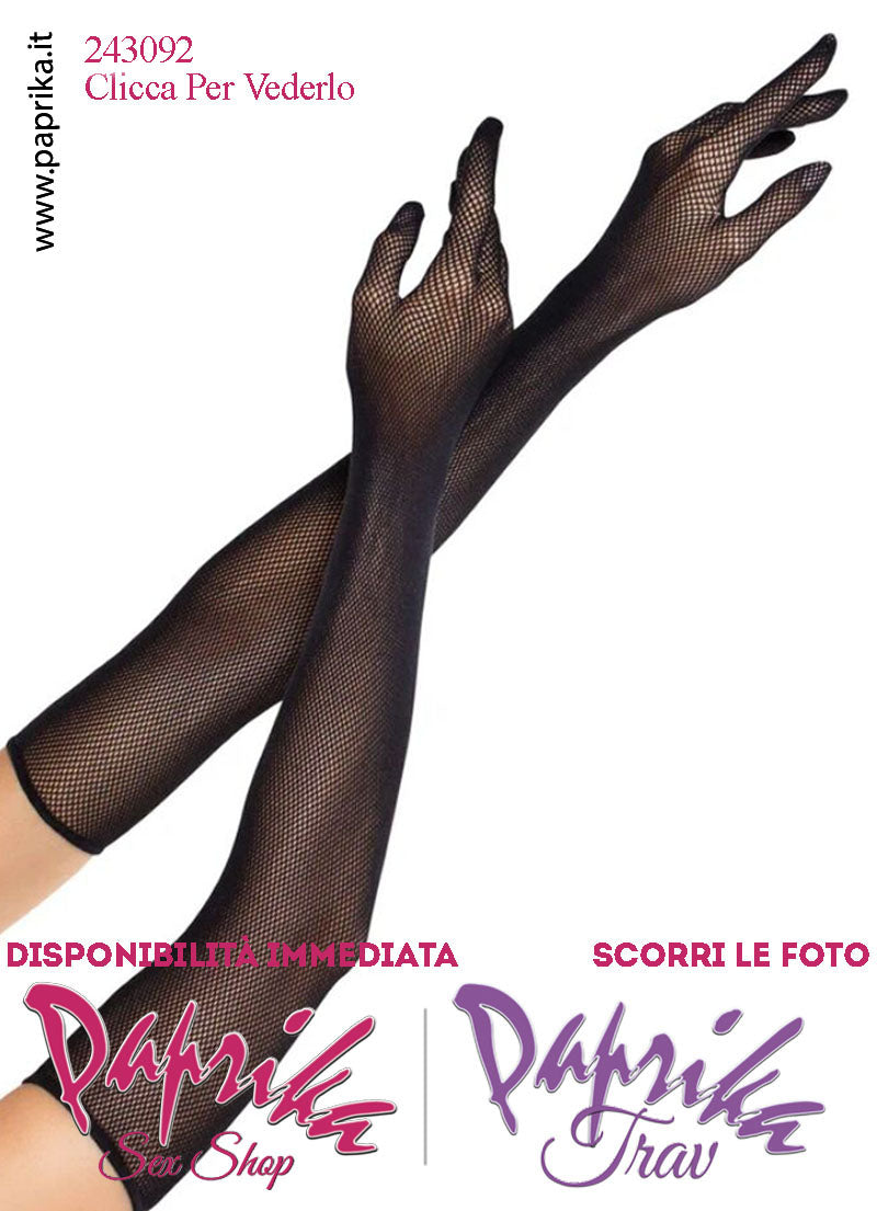 Guanti Lunghi Rete Piccola Nera Dita Elasticizzati Altissima Vestibilità