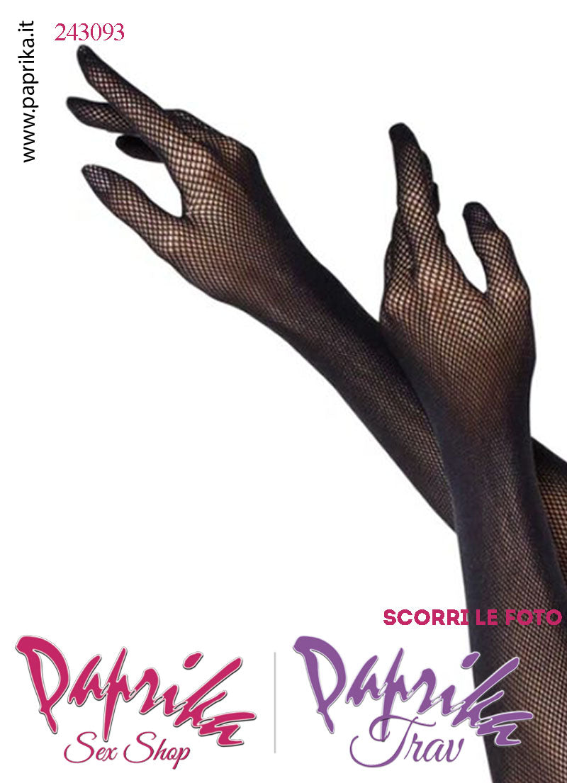 Guanti Lunghi Rete Piccola Nera Dita Elasticizzati Altissima Vestibilità