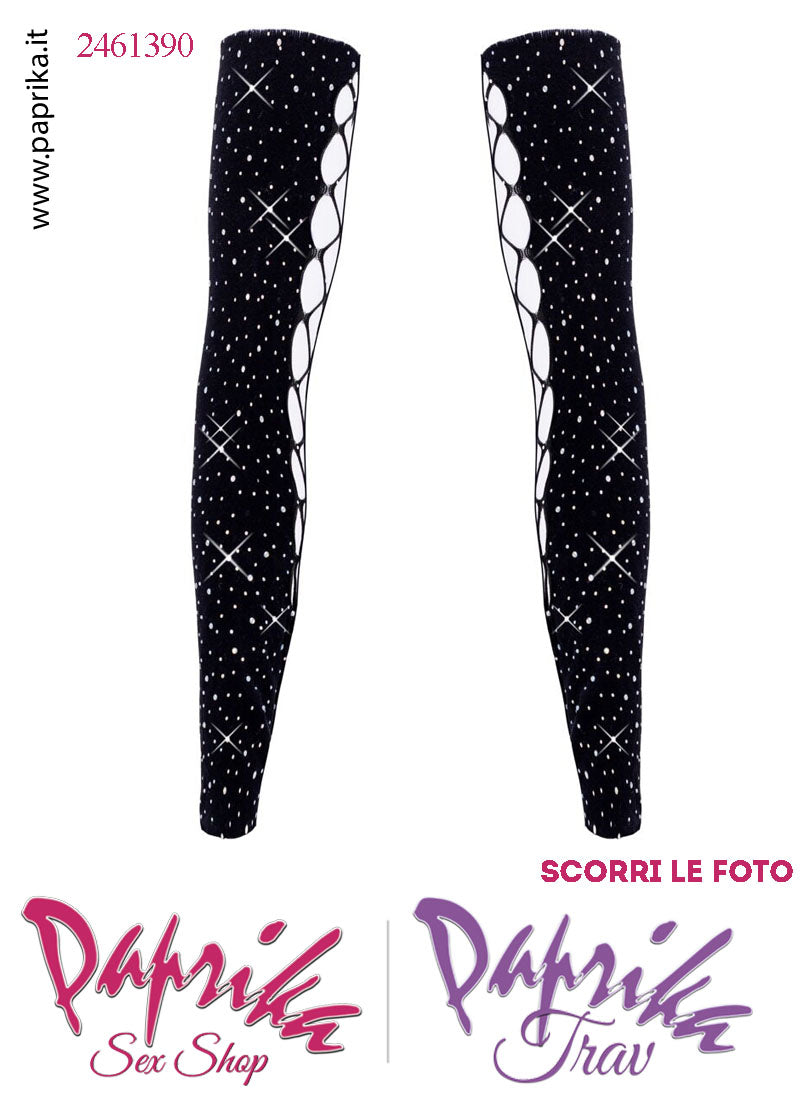 Guanti Lunghi Manicotti Senza Mani Tempestati Piccoli Strass Finta Allacciatura