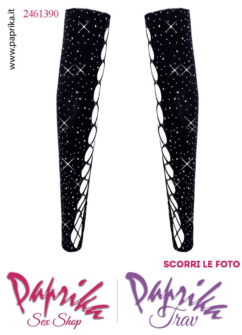 Guanti Lunghi Manicotti Senza Mani Tempestati Piccoli Strass Finta Allacciatura