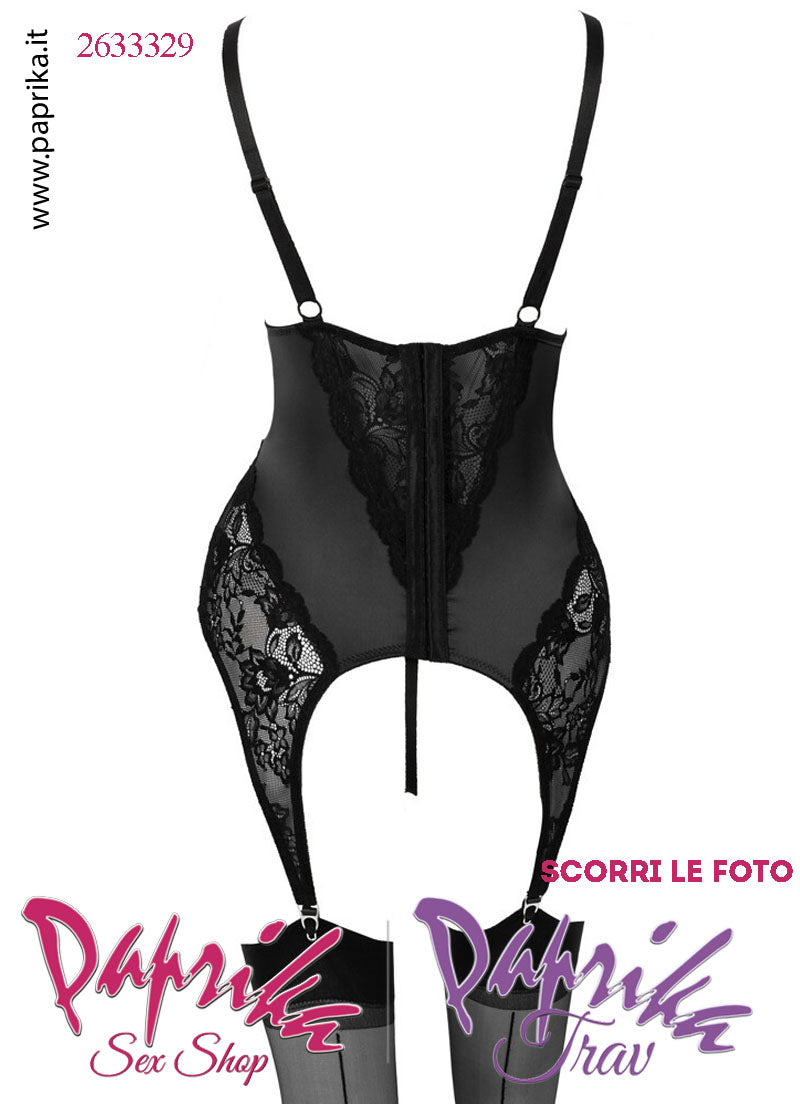Guepiere Sexy Curvy Raso Pizzo 4 Elastici Reggicalze Perizoma Aperto