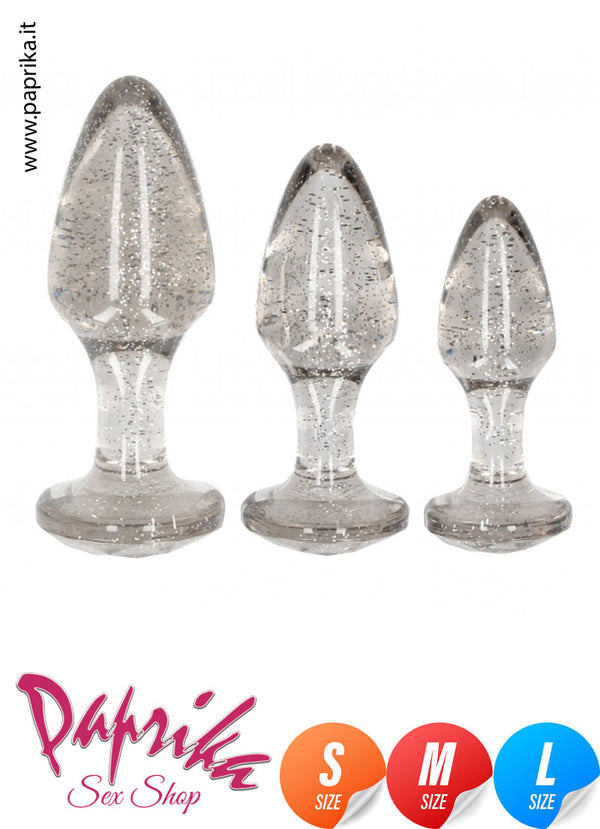 Kit Anale Unisex Tre Misure Plug Acrilico Glitter Non Vibranti