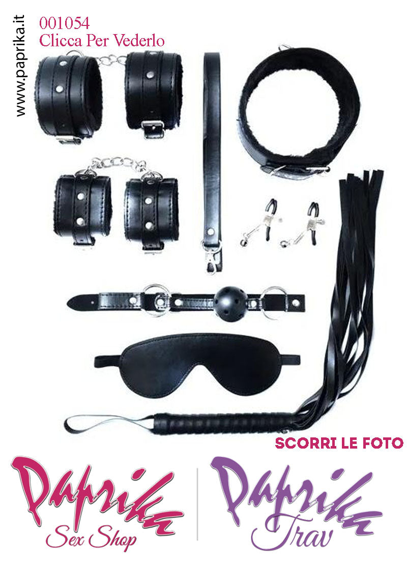 Set Kit Bondage Bdsm Sadomaso Soft 7 Pezzi Ecopelle Nera Imbottiti