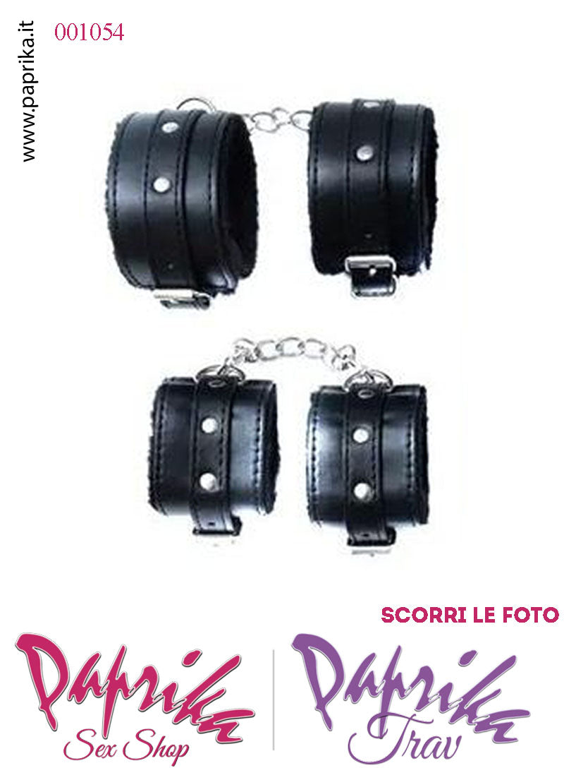 Set Kit Bondage Bdsm Sadomaso Soft 7 Pezzi Ecopelle Nera Imbottiti