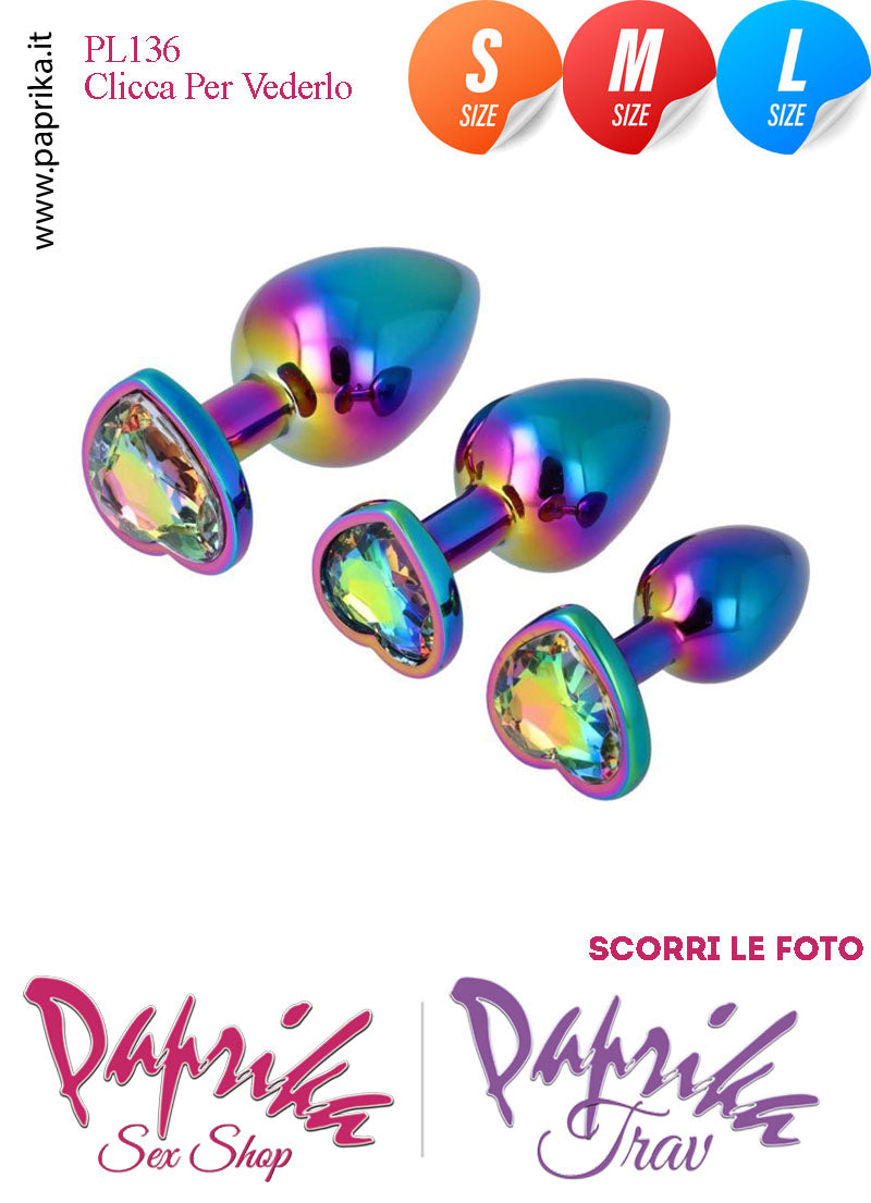 Kit Prima Volta Anale 3 Plug Alluminio Leggero Multicolor Gioiello Cuore