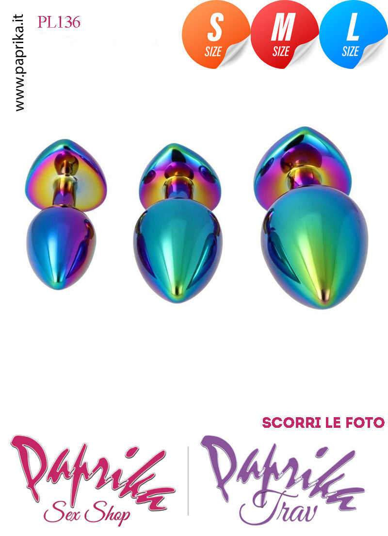 Kit Prima Volta Anale 3 Plug Alluminio Leggero Multicolor Gioiello Cuore